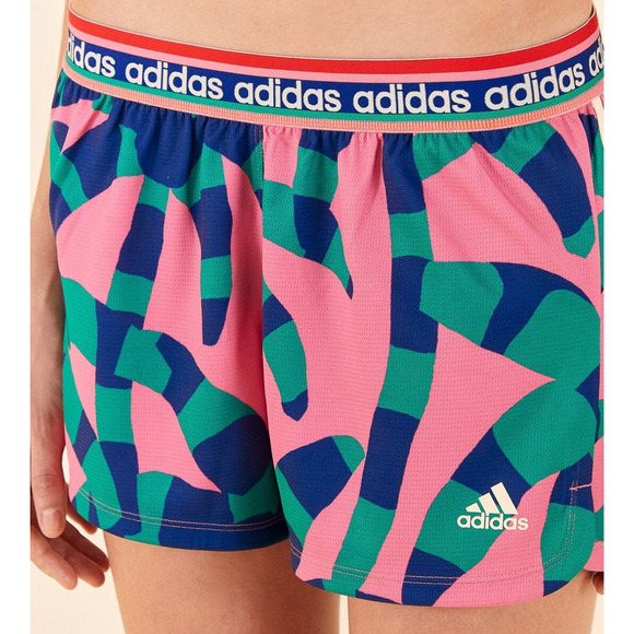 NEW adidas x FARM Rio Pacer Shorts size Medium Magenta Palm Tree 3 Stripe RARE - Picture 3 of 7